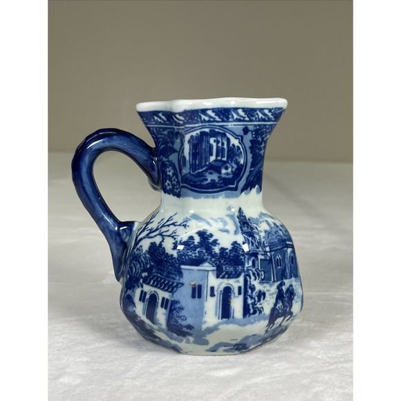 Vtg Victoria Ware Ironstone Flow Blue Style China Pitcher Creamer 5.5 inches - Picture 1 of 11